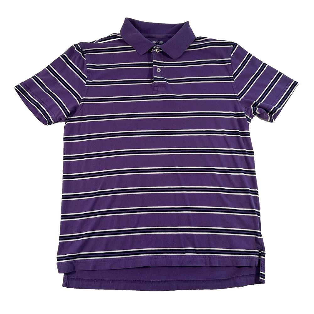 St Johns Bay‎ Mens Polo Size Medium Short Sleeve Purple Black White Stripes Y2K
